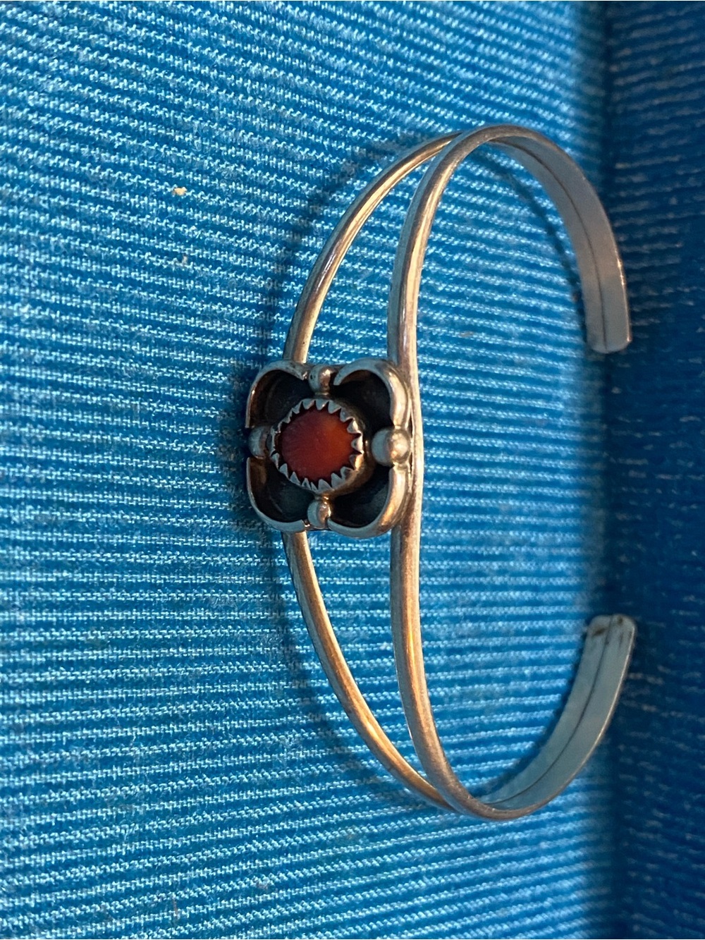 Sterling Silver cabochon Coral Cuff Bracelet